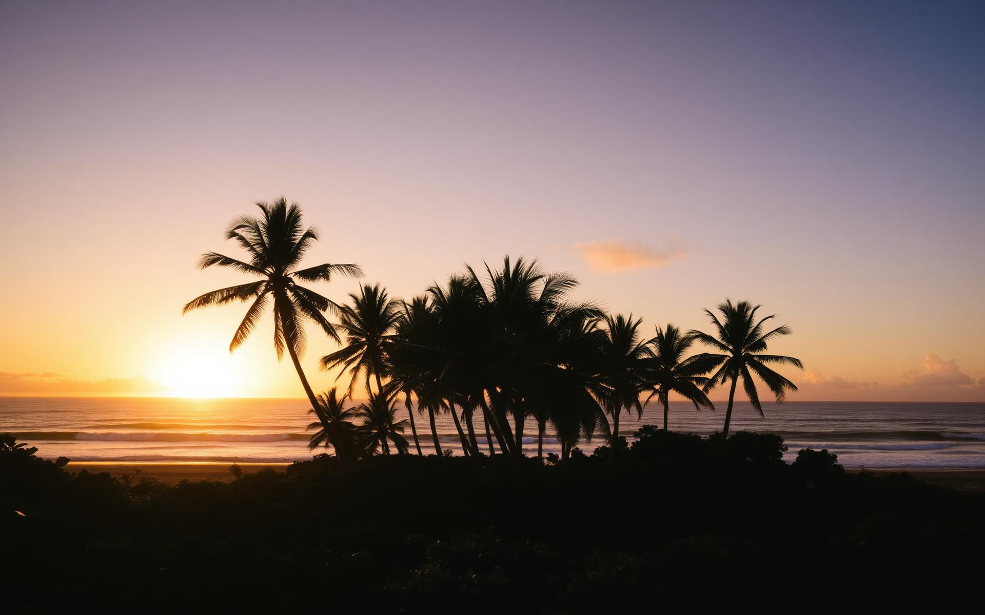 Palm trees at sunset over Playa Guiones in Nosara